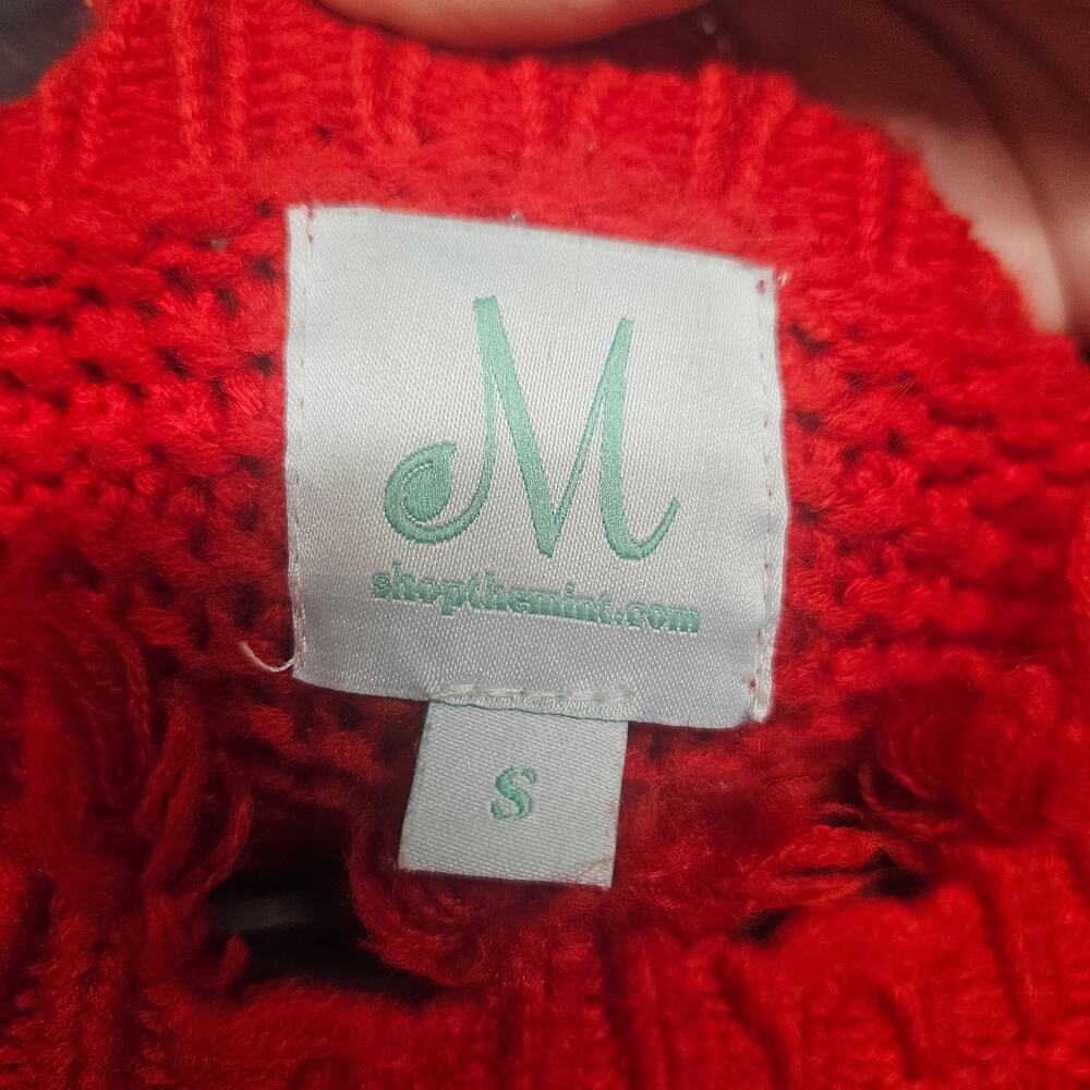 ShoptheMint Red Fringe Crop Sweater Oversized Cable Knit Pullover Size Small - Picture 6 of 8